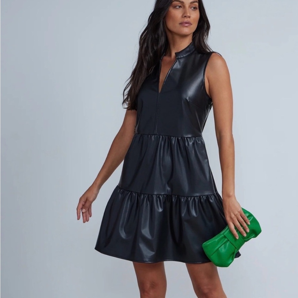 New York & Company Black Faux Leather Mini Dress